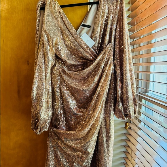 Rose gold sequin gown with slitted sleeves. Gorgeous. Size 1x - Picture 4 of 6